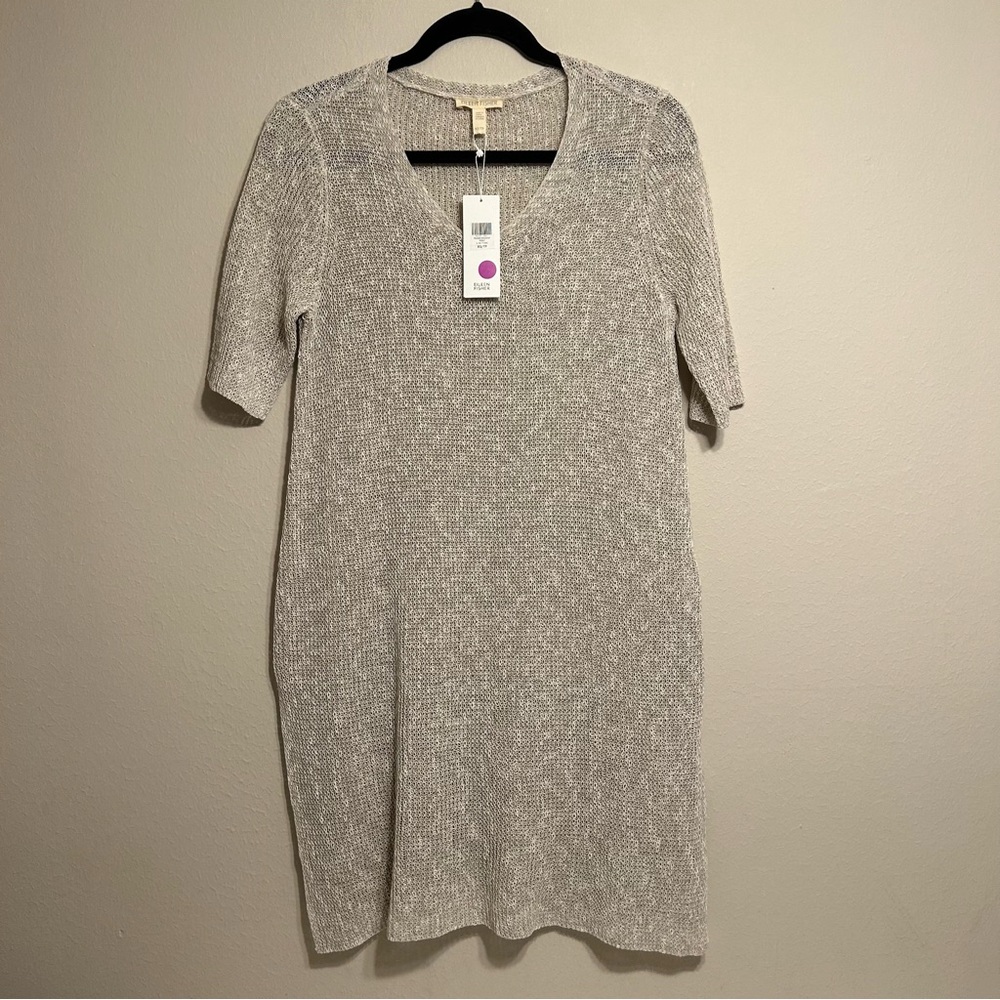 Eileen Fisher Women’s V-Neck Tunic Fishing net Pebble Beige Color Size XS NWT